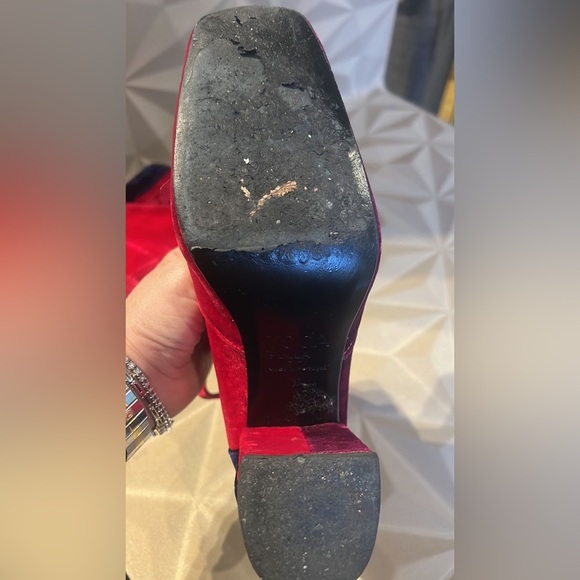 Toga Pulla velvet color block ankle boots fuschia & navy block heeel - Picture 8 of 13